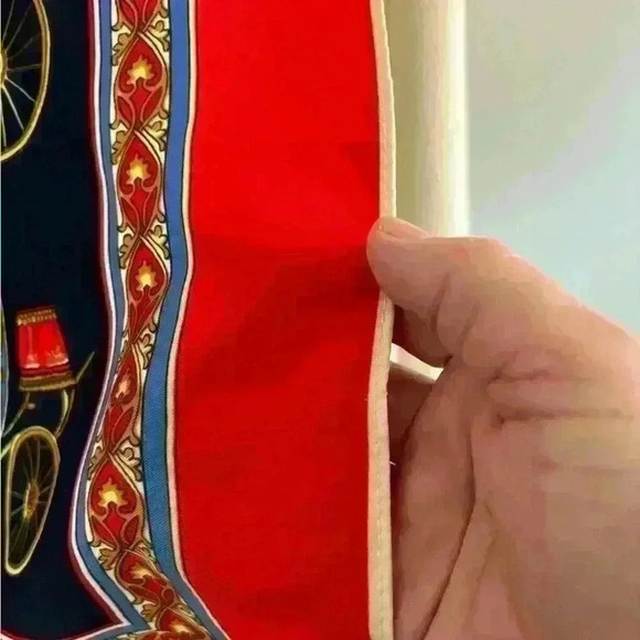 Lovely Silk equestrian carriage scarf. Size is 39x39 “ with red border. EUC - Picture 6 of 10